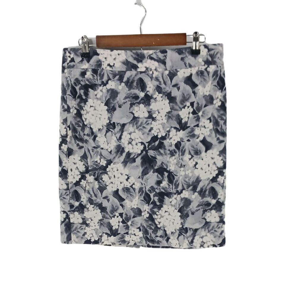 Talbots Gray & White Floral Print Pencil Skirt Sz 10